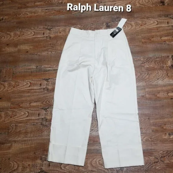 Ralph Lauren Pants Cropped Ankle Ivory Cream NWT 8 Office Modern Straight - Picture 1 of 8